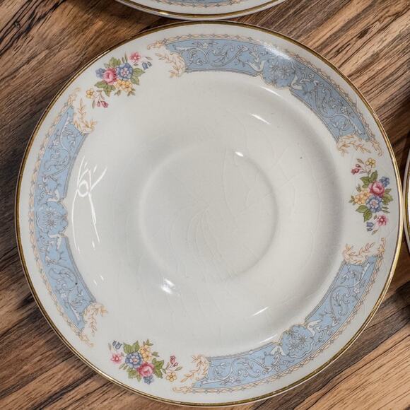 1939 Edwin Knowles-Blue Dawn Collection, Semi-Vitreous, Saucers, 6”, Set of 4 - Picture 4 of 10